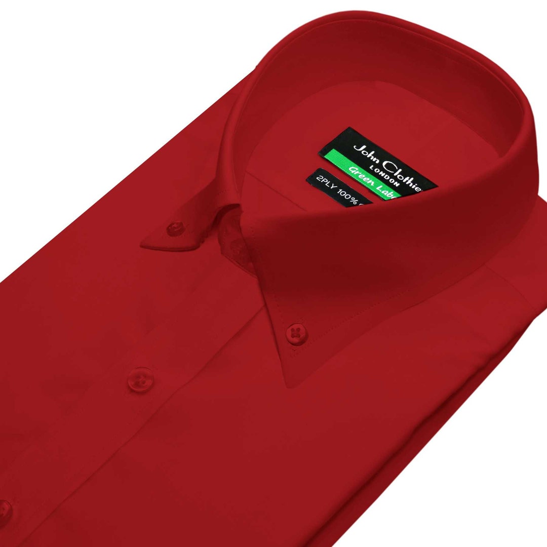 Men's Button Down Red Shirt Custom Made Clothing 100% Cotton Long