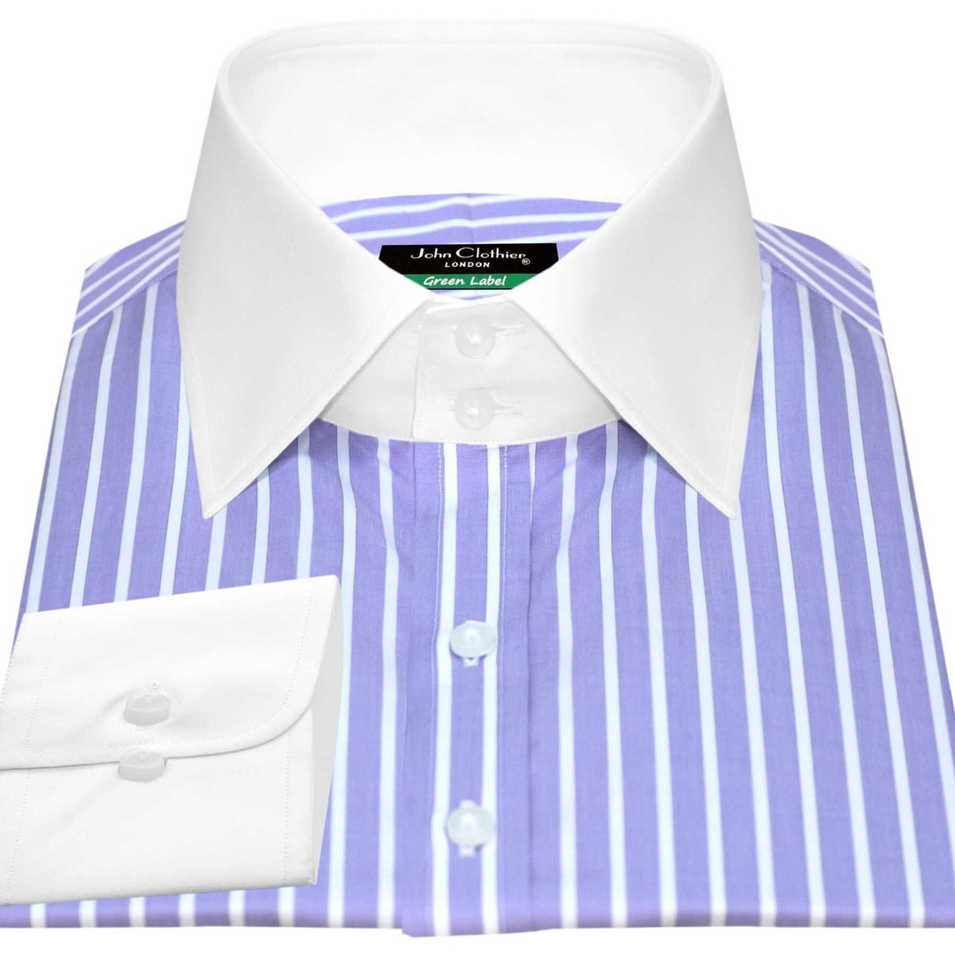 English Spread High Collar Dress Shirt Men's Lilac & White Standing
