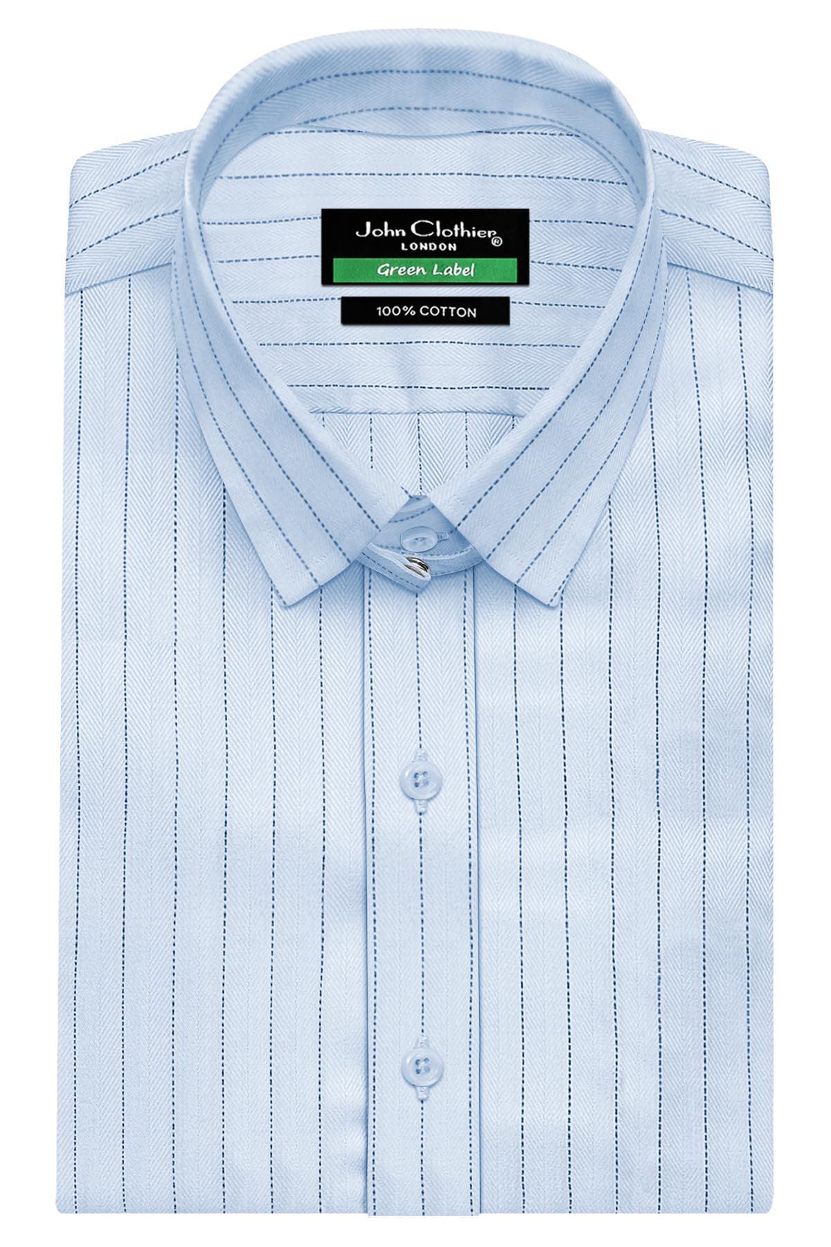 Handmade Egyptian Cotton Dress Shirt: Sky Blue Chalk Stripe, Tab Collar