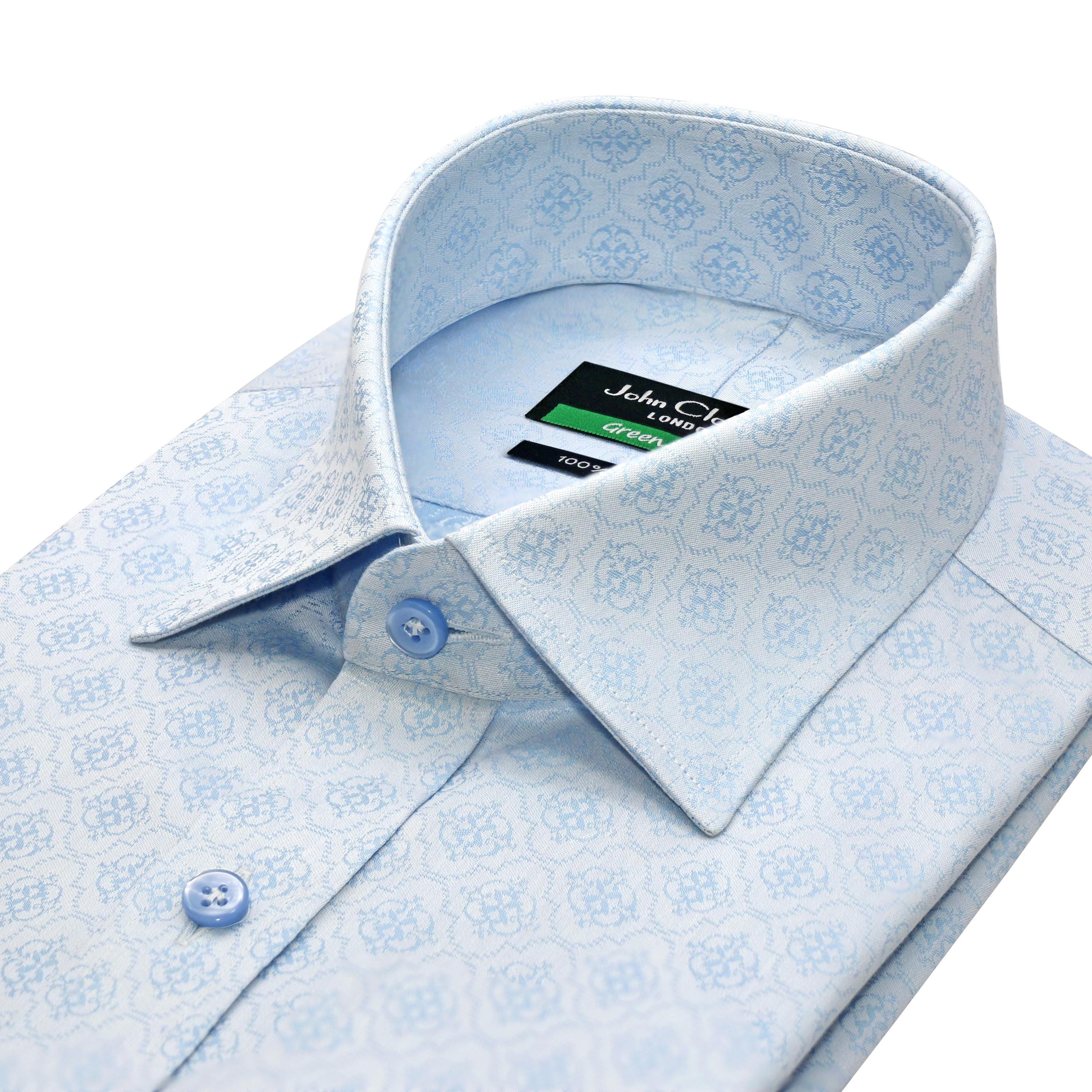 Men's Sky Blue Jacquard Shirt, Kent Collar, Custom Made - Etsy