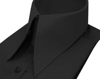 High Long Pointed Spear Collar Black Birthday Party Dress Shirt Men&#39;s Premium Cotton Long Sleeves High Collar Occasion Wear Celebrity Styles