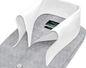 grey dress shirt with white collar Silver grey pure cotton white collar and cuff shirt