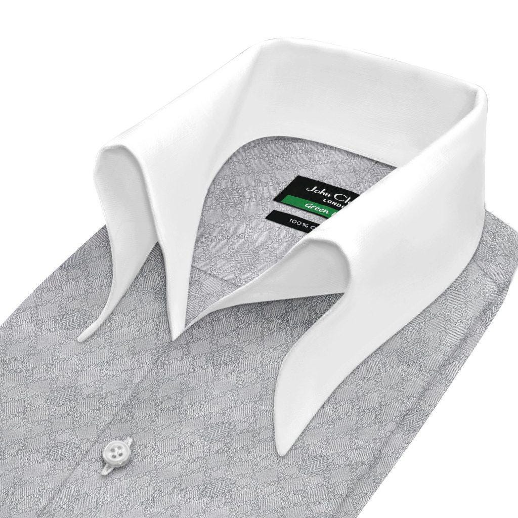 white and grey dress shirt Non-Iron Cotton Stripe Dress Shirt With Contrast Trim