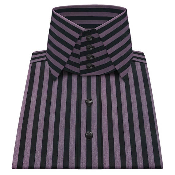 dress shirts with different color inside collar Men's Stylish Fashion Stripe Shirt W Solid Accent Cuffs White Collar Two Toned Contrast & Multi-color Lilac Lavender Size Large 16.5" Neck / 36-37"