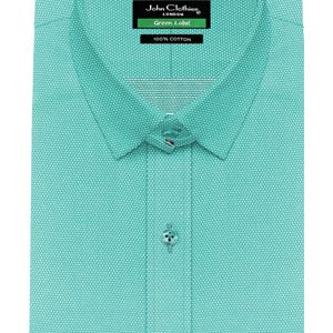 Camicia da uomo con colletto a laccetto e chiusura a bottoni automatici, verde menta, in cotone a pois, elegante, stile vintage, per ufficio.