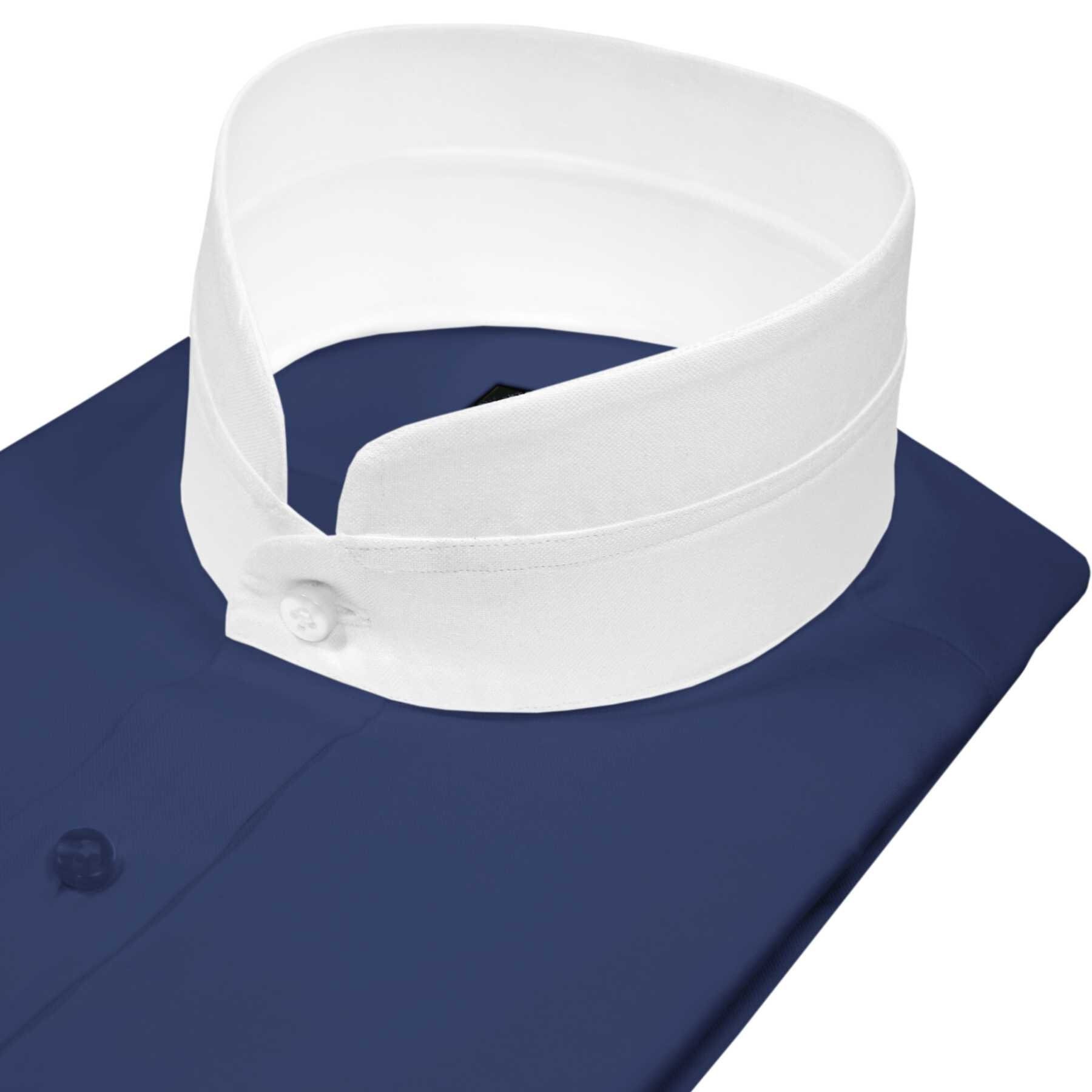 Navy Blue Thick Mandarin Band Fancy Polyester Shirt main image 1