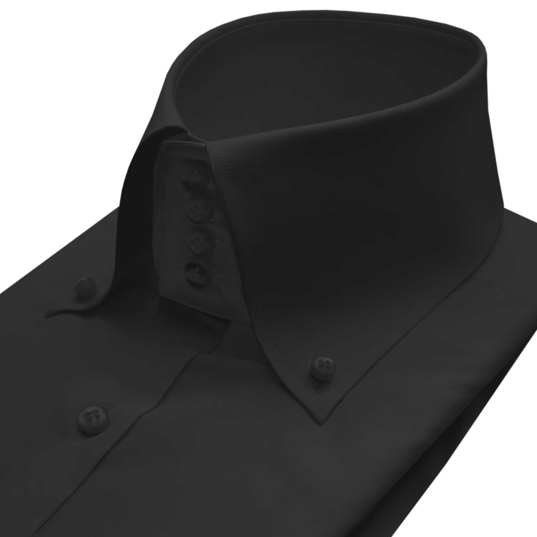 High Button Down Collar Polo Dress Shirt Men's Black Birthday Party Shirt Long Sleeves Pure Cotton Pointed Oxford Collar Summer Formal Shirt