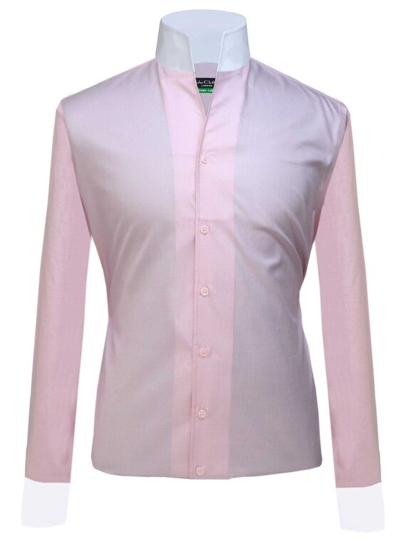 トップス foufou high neck dress shirts Pink Long Sleeves High Collar Dress Shirt Men 100% Cotton