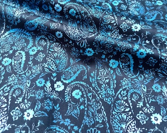 100% Cotton Fabric Vintage Blue Paisley Print Lining Material for Jackets & Dresses
