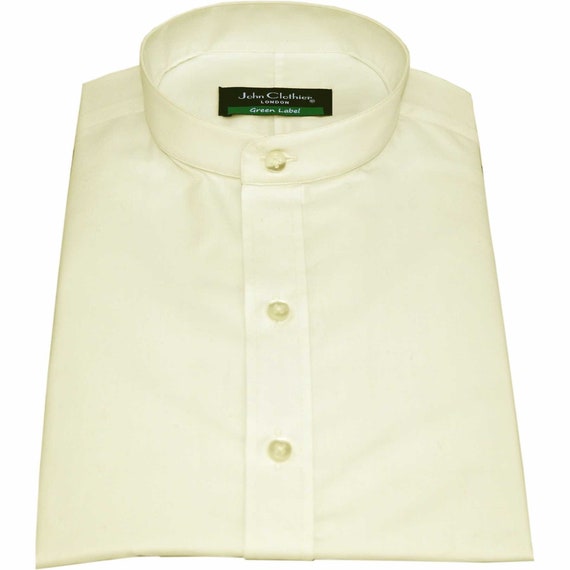 Cream, Beige Band Collar 100% Cotton Full Sleeves Dress Shirt