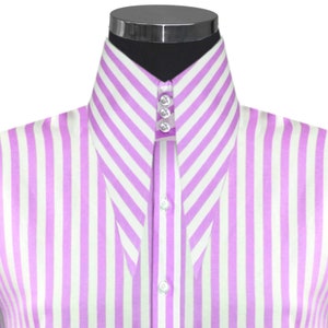 Long Exaggerated Point High Collar Evening Dress Shirt For Men's 7.5'' Extreme Long Pointed Collar Light Lilac & White Standing Stripes