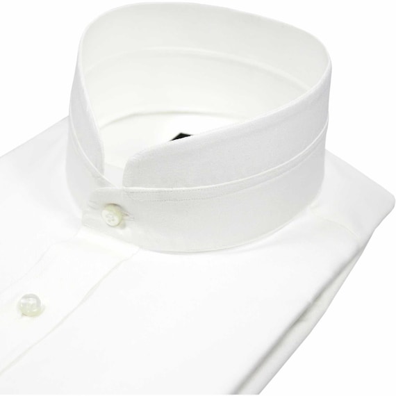Men's Banded Collar White Dress Shirt 2.5'' High Nehru