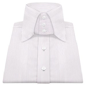 Chisel Tip High Collar Men&#39;s Office Work Formal Dress Shirt Pink & White Stripes Long Sleeves Pointed Star Collar Occasion Shirt