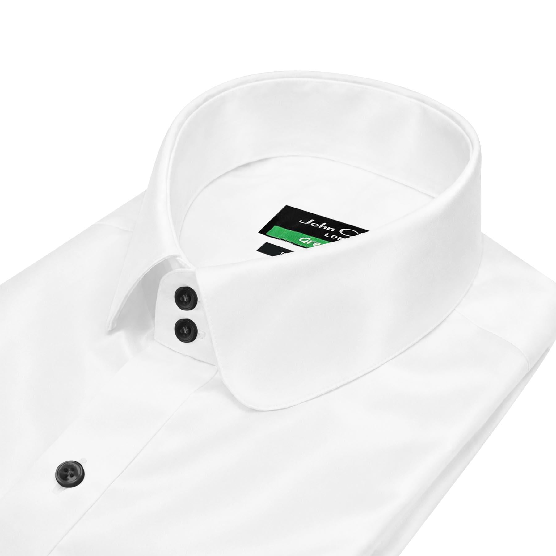 mens white dress shirt with black buttons Limited Edition Extreme Cutaway Collar White With Black Contrast Shirt 45 / US 18