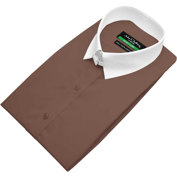 chocolate brown dress shirt Biagio 100% Cotton Men's Short Sleeve Solid Size S at Amazon Men's Clothing store Bespoke Chocolate Brown Shirt