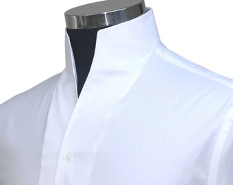 High Open V Collar Shirt White Open Buttonless Collar Wedding Dress Shirts Men&#39;s Tall Neck Shirt High Collar shirt Karl Lagerfeld Style