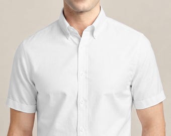 Men's White Short Sleeve Button Down Shirt Japanese Style Casual Summer Lightweight Plain Tailored Fit Vacation Wear
