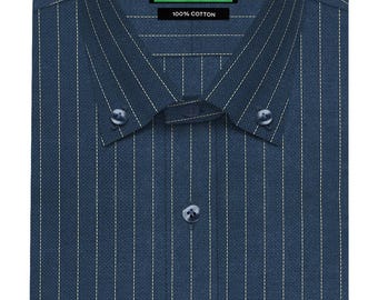 Light Blue Striped Long Sleeve Men Button up Shirt, White Print Buttoned  Collared Dress Shirt With Chest Pocket - Etsy