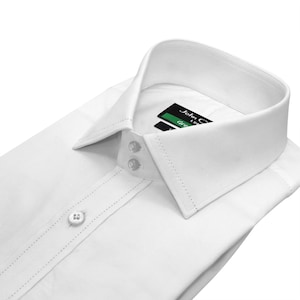 White High Button Down Shirt Men 2 Button Collar 100% Cotton Rice Dot Stitch Formal Business Executive Style Shirt