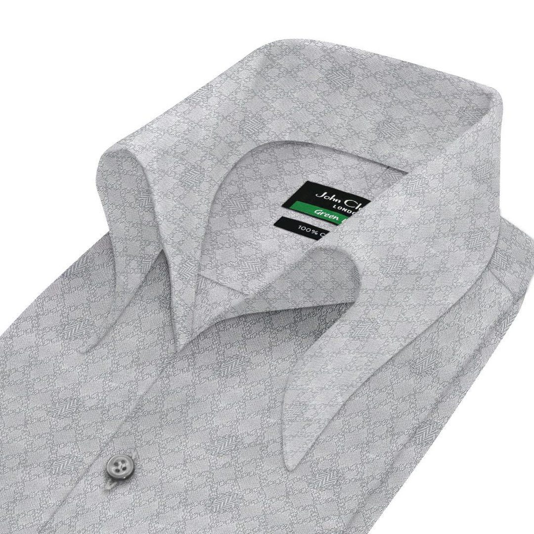 white and grey dress shirt Non-Iron Cotton Stripe Dress Shirt With Contrast Trim
