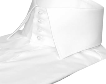 Vintage Inspired White Dress Shirt - High Windsor Collar, Wedding Groom Attire