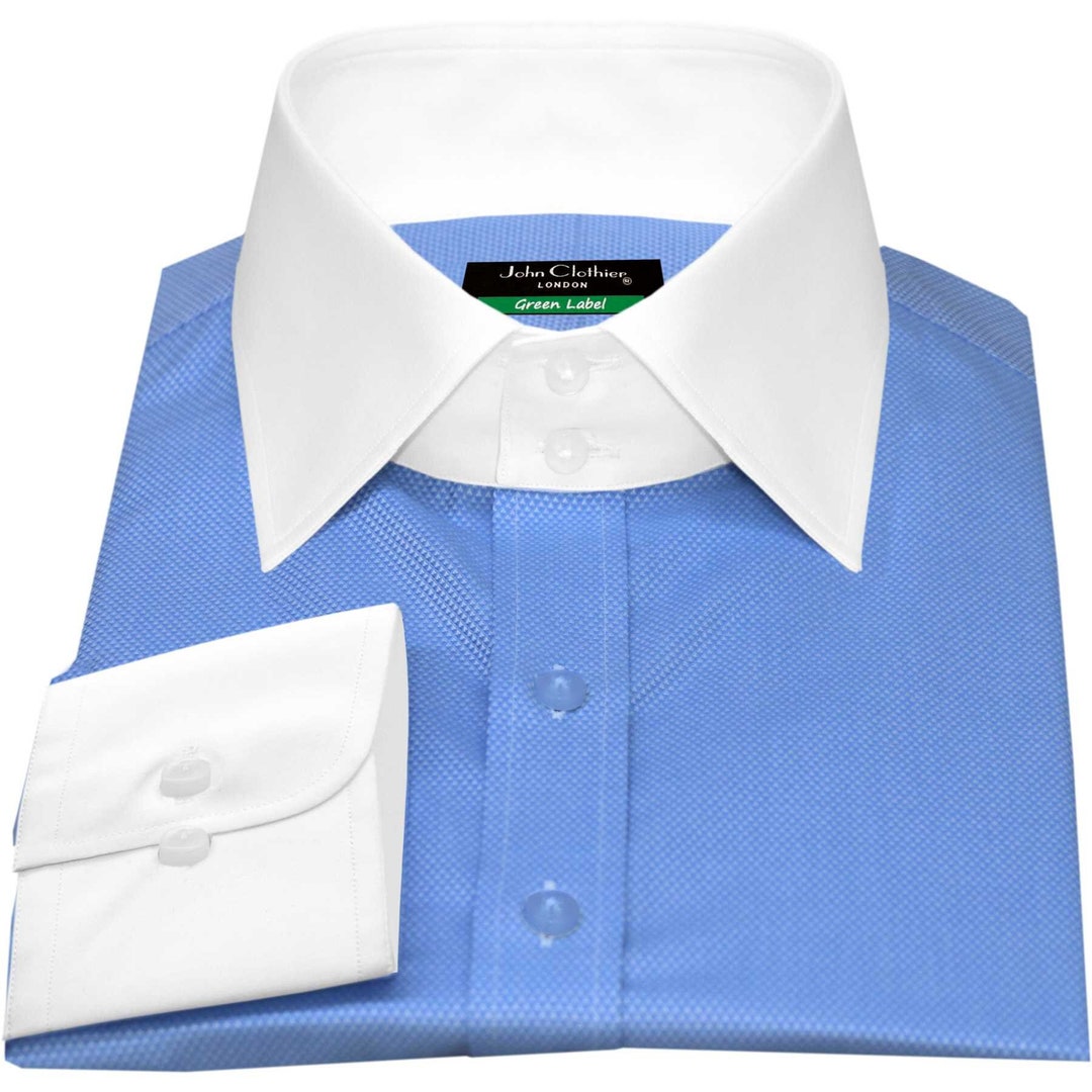 Men's High Spread Collar Formal Dress Shirt Lavish Blue Oxford