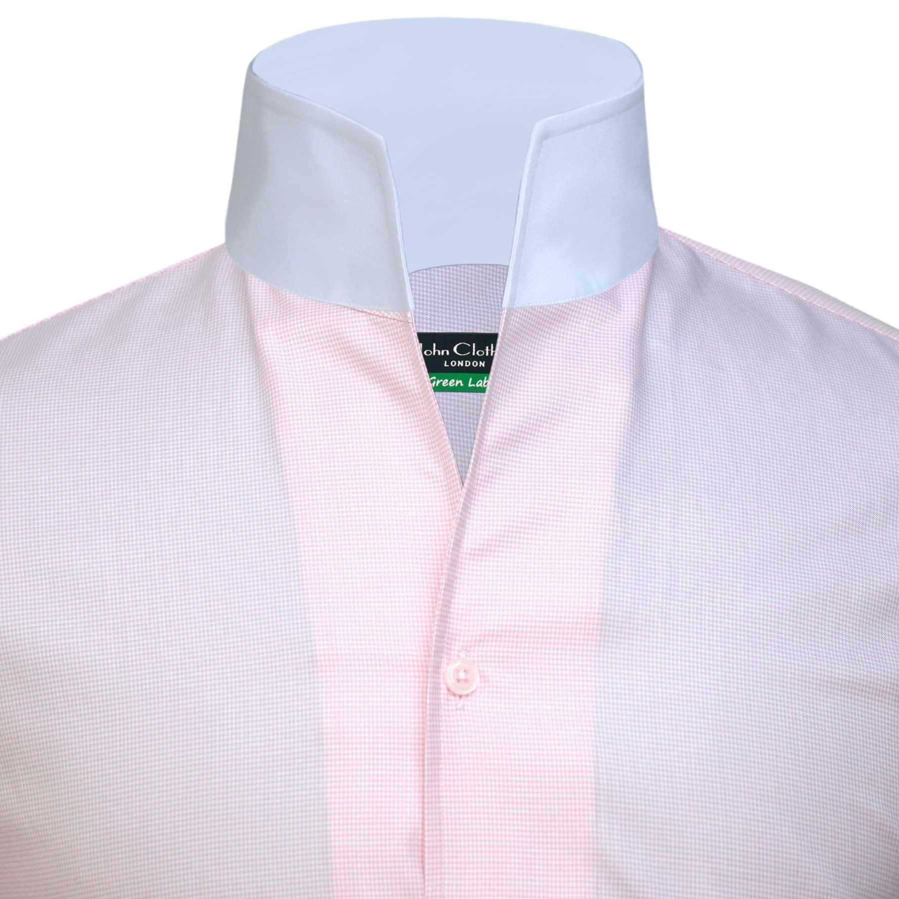 Pink Long Sleeves High Collar Dress Shirt Men 100% Cotton