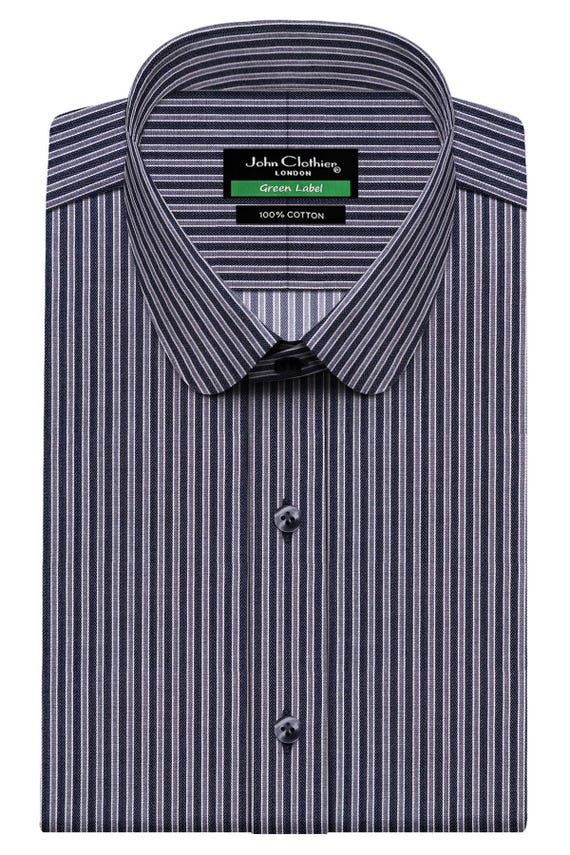 slim fit dress slacks Spread Collar Dress Shirt in Blue Stripe End-On-End main image 0
