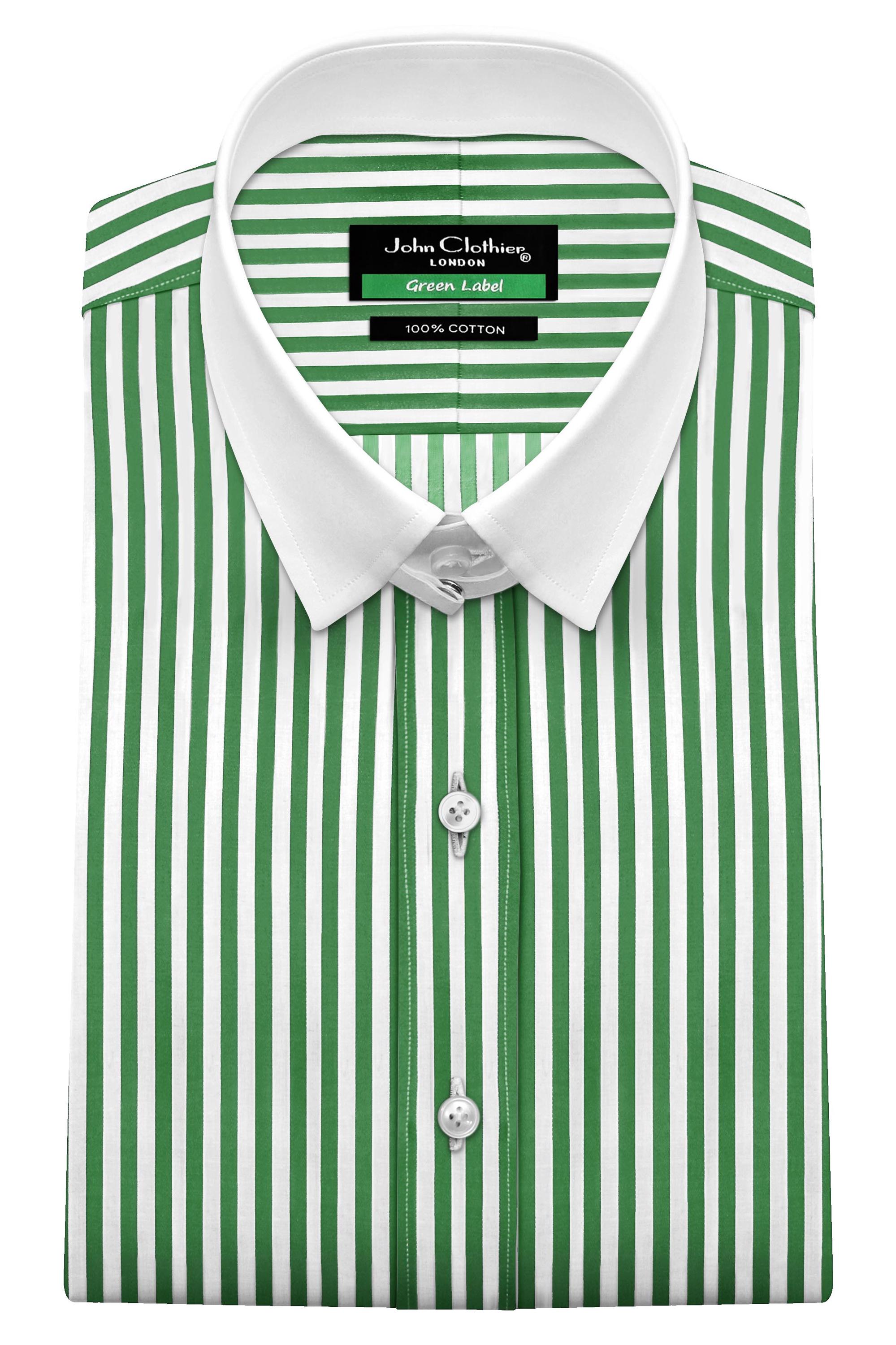 【Anyone more】Deer Stripe Collar Overfit T-shirt Men's Tab Loop Collar Bankers Green White Stripes Cotton