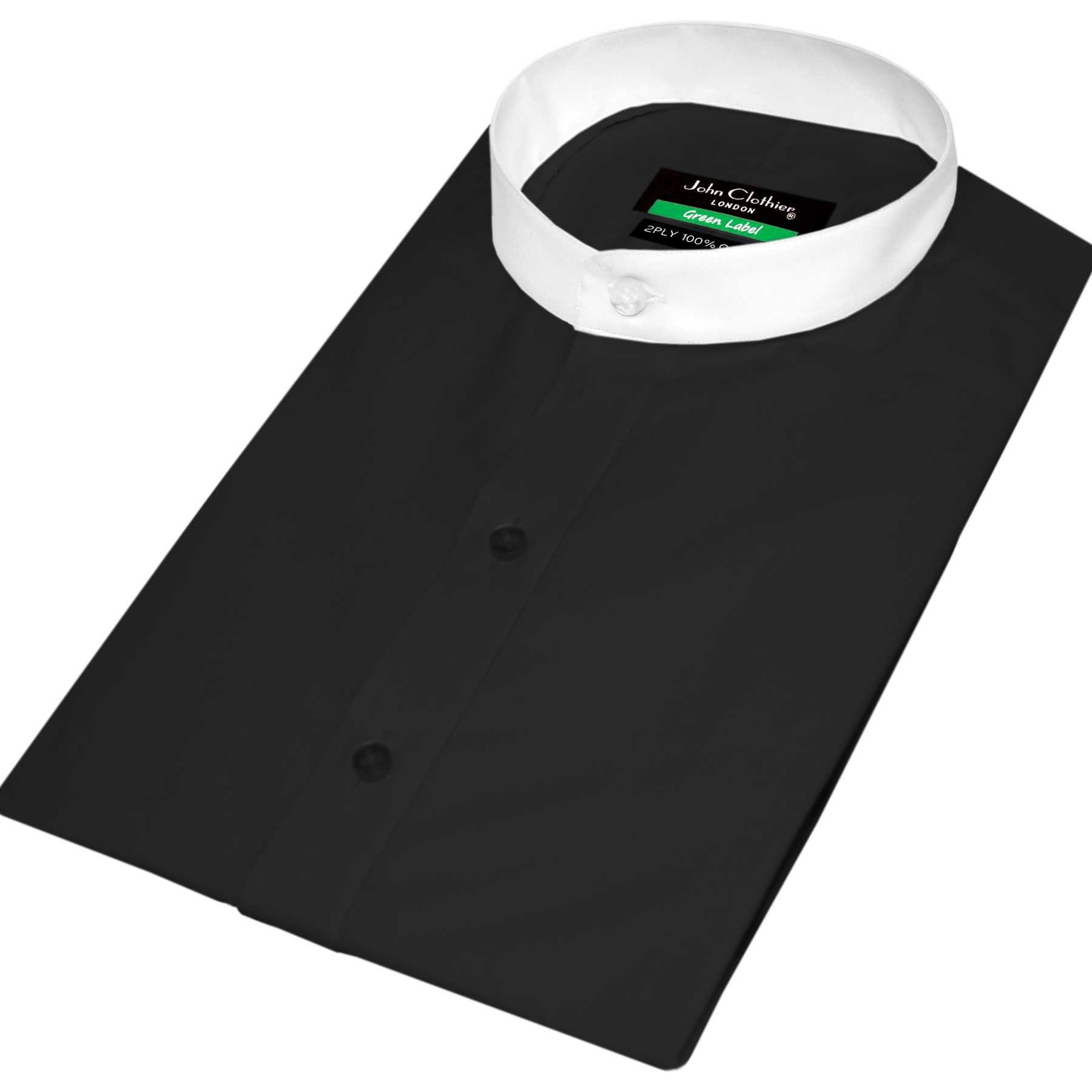 Jet Black Grandad Collar Shirt, 100% Egyptian Cotton Band Collar 