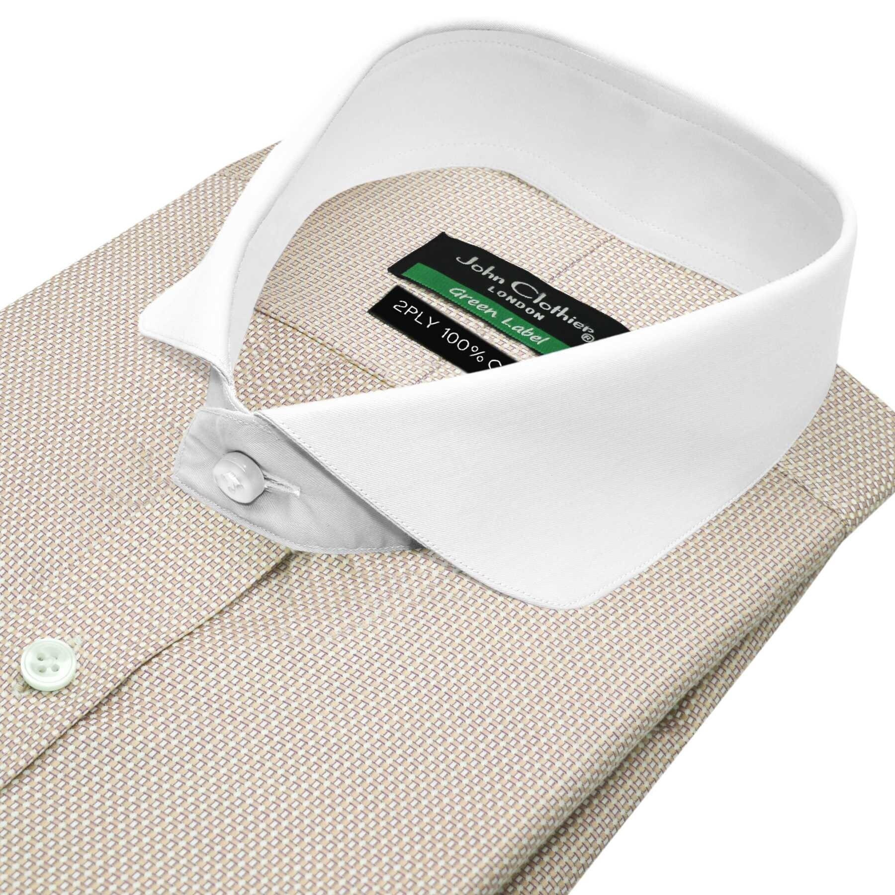 【DISCERNMENT】Over Cotton Half Shirt Cutaway Penny Collar Cream, Beige Pin Checks, Micro Checks