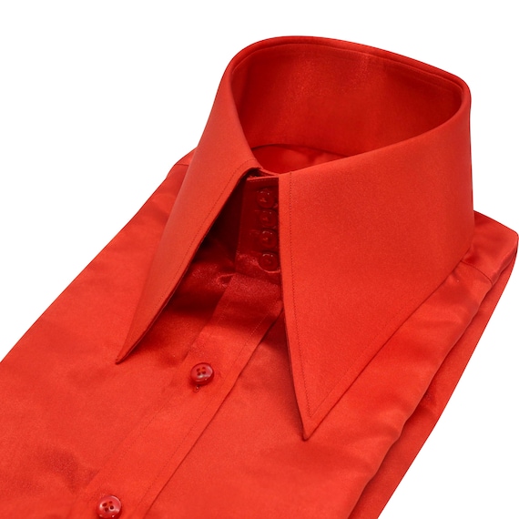 bright red dress shirt INSPIRE CHIC Men's Dress Satin V Neck Long Sleeves Button Down Party Shirts  S Bright Red