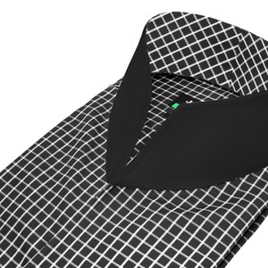High Open V Neck Buttonless High Collar Men's Shirt Black White Checkered Vintage Custom made on order Party Wear Clothing