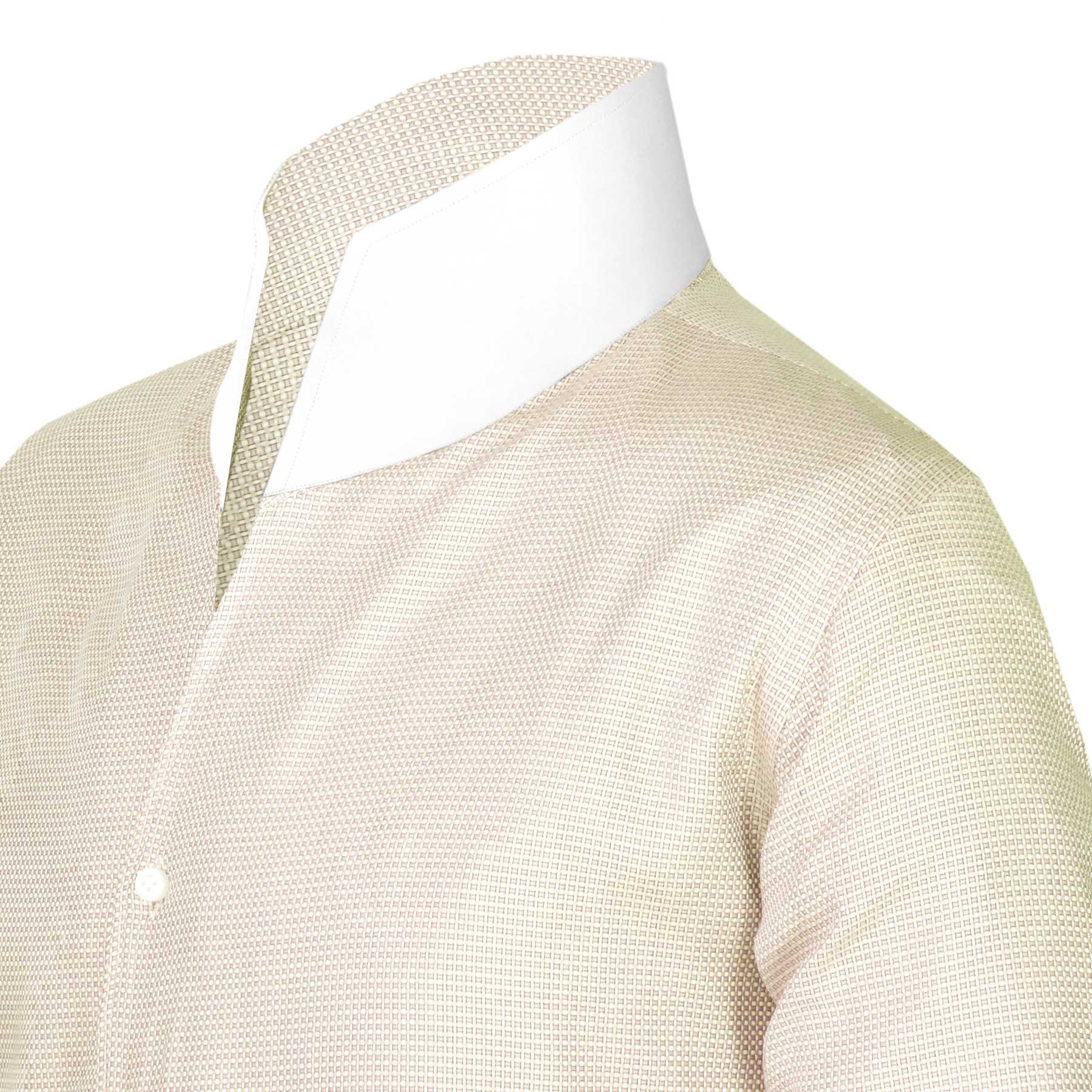 High Open V Large Collar Dress Shirts Men's Tall Neck Collar Shirt Cream,  Beige Micro Checks, Tiny Check/ High Stiff Chinese Mandarin Collar - Etsy