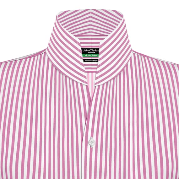 pink striped dress shirt Men's Custom Made High Collar Shirt Pink White Stripes Buttonless Tall Neck  Style Lagerfeld Collar 100% Cotton Modern Dress Shirt