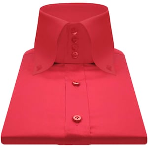 Button Down High Collar Red Long Sleeves Business Dress Shirt Men&#39;s Pointed Oxford Kent Collar Shirt Summer Formal Occasion Shirt for Him