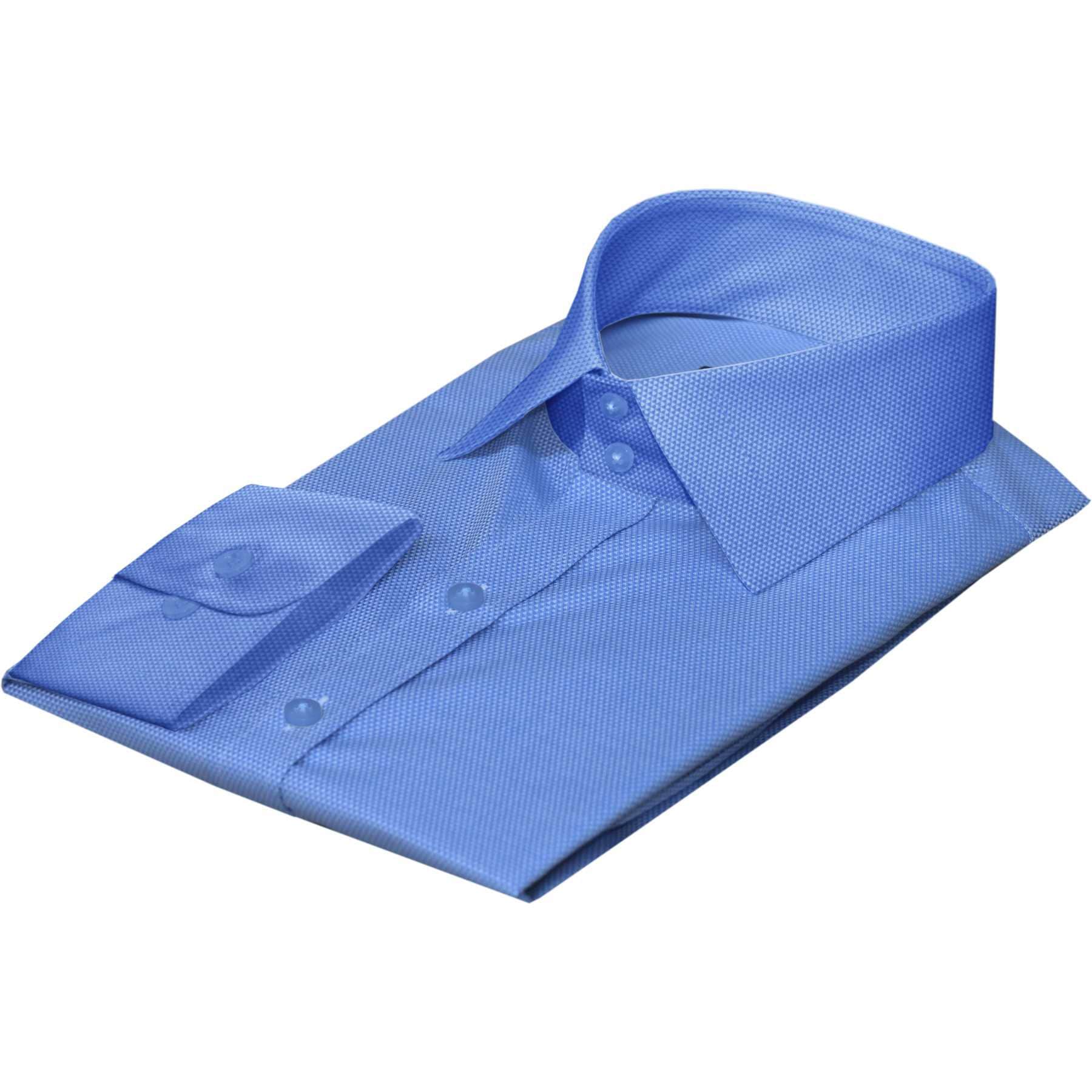 Men's High Spread Collar Formal Dress Shirt Lavish Blue Oxford Texture Long Sleeves Large Windsor Collar Shirt, Vintage Wide Collar Shirt