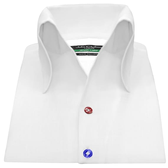Men's High Open Button-down Bow Collar White Rainbow Buttons