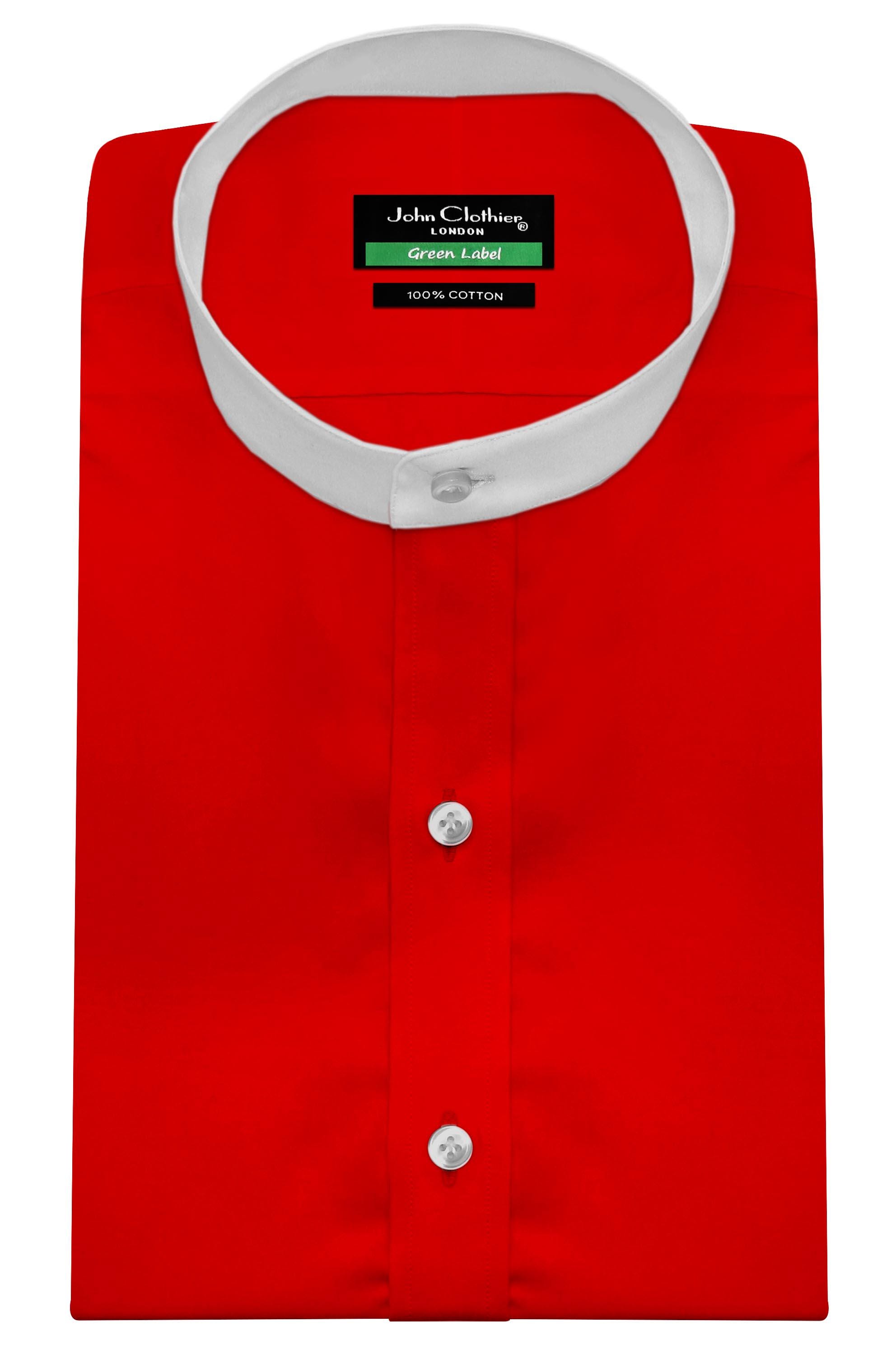 Band Collar Red Shirt Grandad Collar Dress Shirt Men's/ 100
