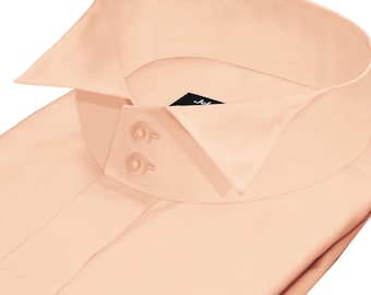 Men's Light Orange Tuxedo Shirt Hidden Placket High Wing Tip Collar Groomsmen Wedding Outfit Opera Theatre Award Night Wear