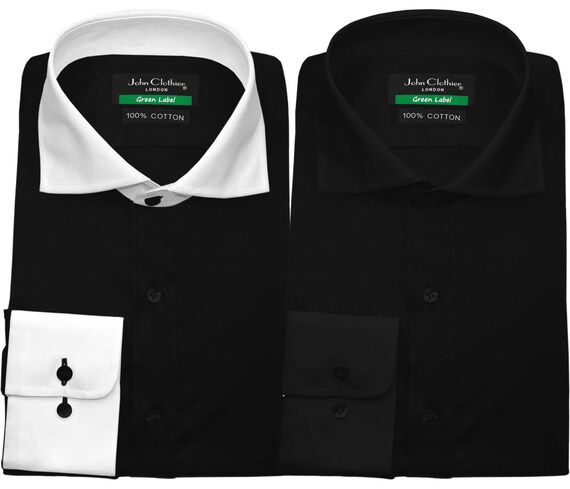 Full Cutaway Collar Black Long Sleeve Dress Shirt Men's Birthday Shirt For Him Evening Shirt For Men Pure Cotton Formal Suit Shirt For Men