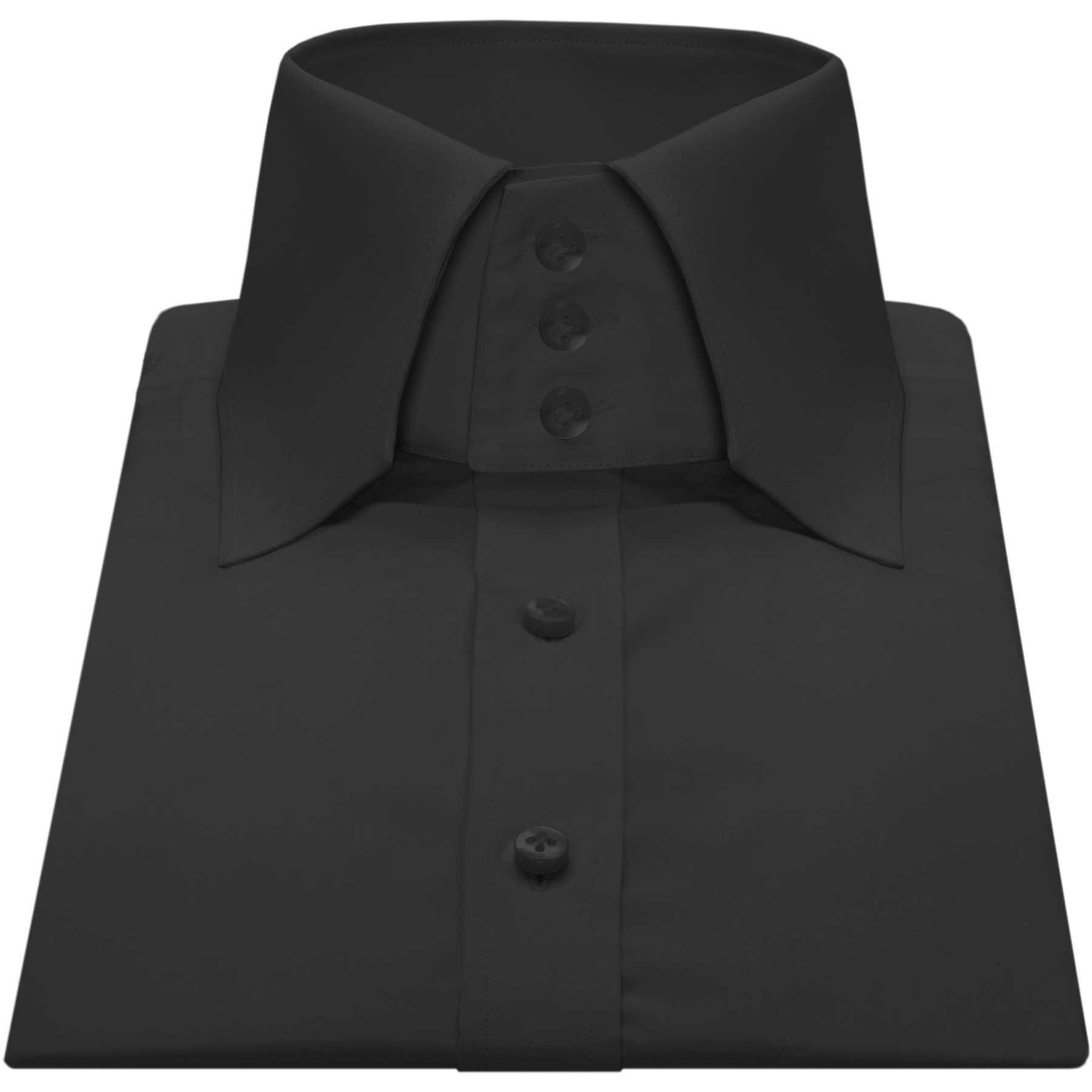 Chisel Tip High Neck Black Birthday Party Dress Shirt Collar Men