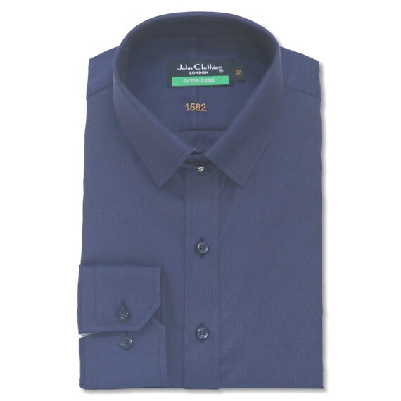Loop Collar Shirt Navy Blue Plain Tab Collar Dress Shirt