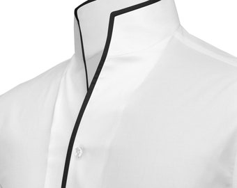 v neck dress shirt mens Men V Neck Dress Shirts Long Sleeve Slim Fit Mandarin Collar Solid Office Blouse
