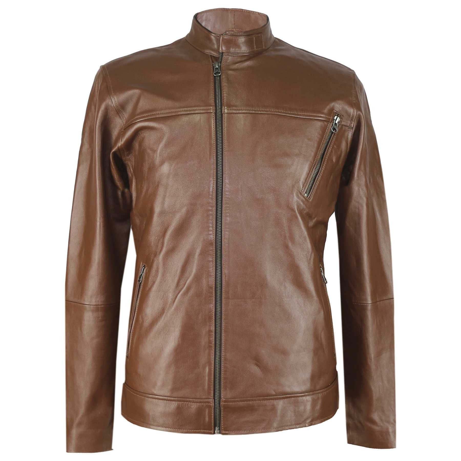 Brown Leather Jacket for Men Genuine Bomber Leather Jacket Double