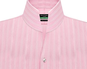 Pink Pinstripe Cotton Dress Shirt, High Open Collar, Karl Lagerfeld Style