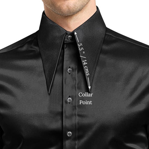 black silk mens dress shirt Long Pointed Birthday Men's Luxury Glossy 60s 70s Dramatic Collar Disco Party Nightclub Gifts Straight fit Bordeaux asymmetrical long dress White Size:M (36–38)