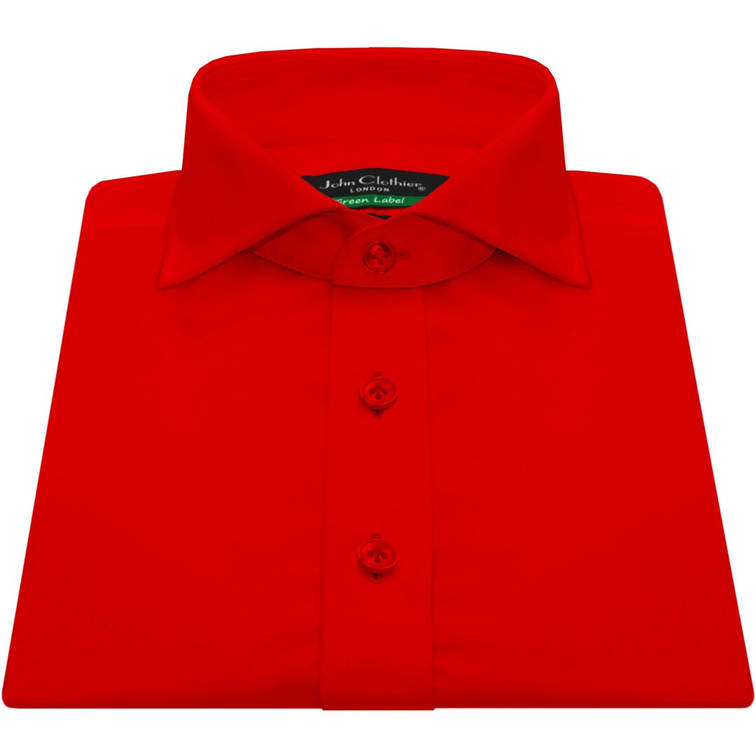 Extreme Cutaway Collar Shirt Men, Red Dress Shirt Mens 100% Cotton Long Sleeves English Cutaway Italian Collar Shirt Men