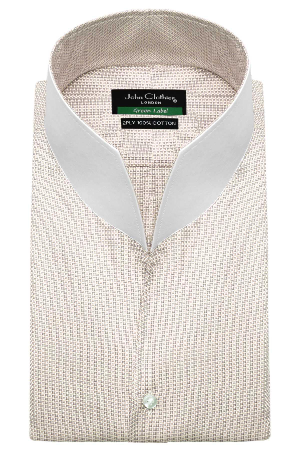 High Open V Large Collar Dress Shirts Men's Tall Neck Collar Shirt Cream, Beige Micro Checks, Tiny Check/ High Stiff Chinese Mandarin Collar High Open V Large Collar Dress Shirts Men's Tall Neck Collar Shirt Cream, Beige Micro Checks, Tiny Check/ High Stiff Chinese Mandarin Collar