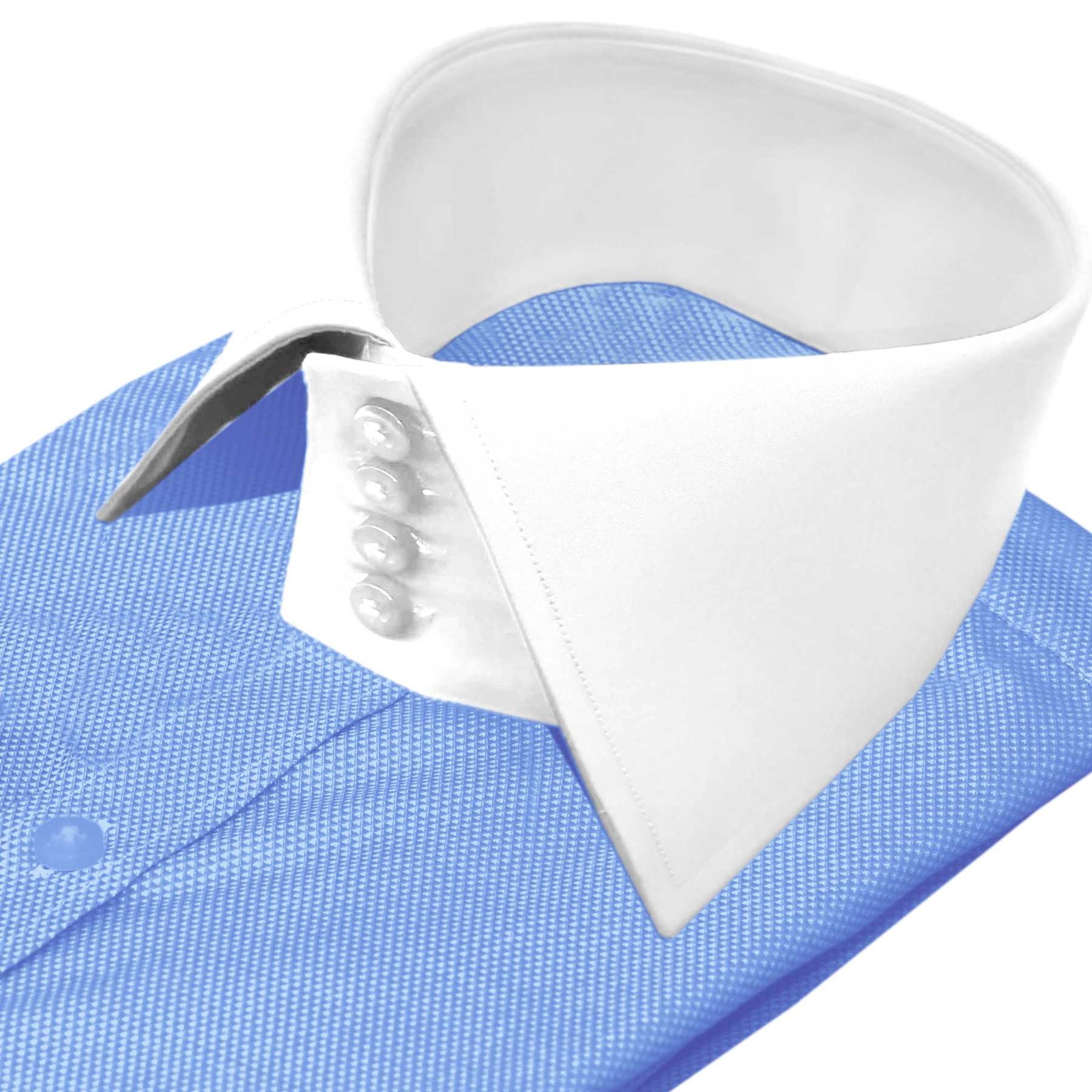 Denim Blue Oxford Texture Large Windsor 4 Buttons Collar Shirt Men